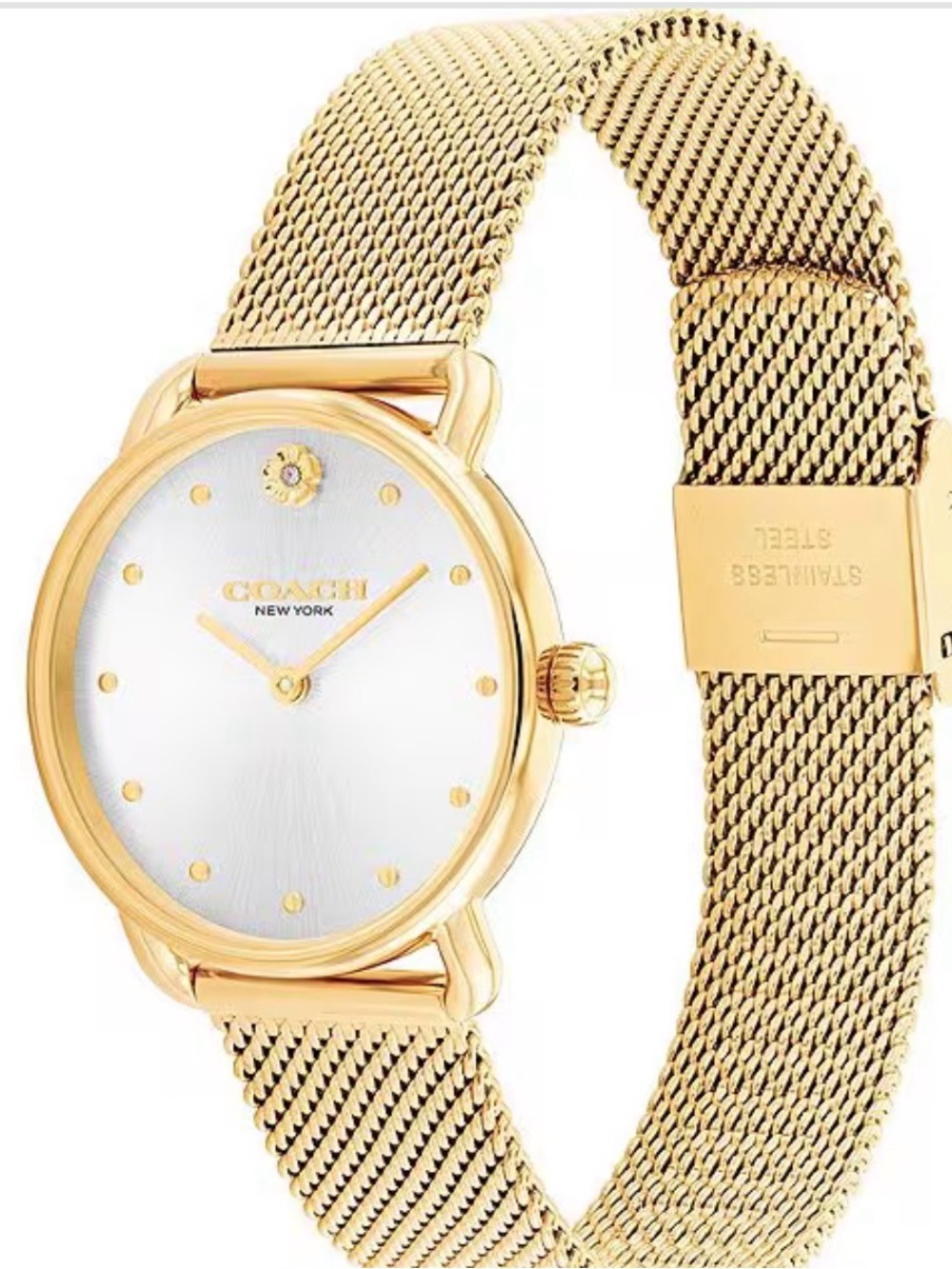New COACH Women's Elliot Quartz Analog Mesh Bracelet Watch- gold color